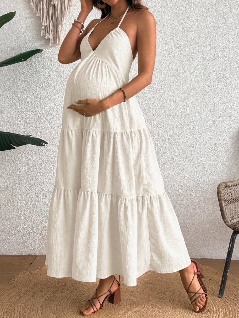 Apricot Boho Women's Backless maternity Maxi Dress - Picture 5 of 5